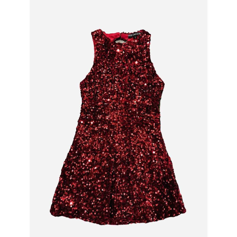 NEW MISS BEHAVE GIRLS girl's sequin racer back dress in red